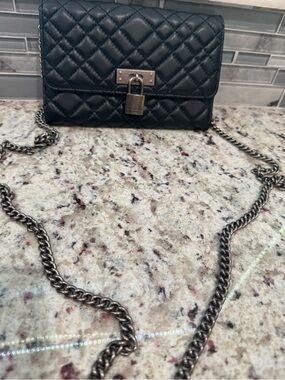 Kurt Geiger Brixton Black Quilted Leather Chain Lock Crossbody